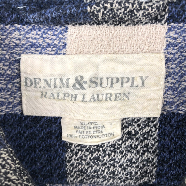 Ralph Lauren DENIM&SUPPLY Long-Sleeve Flannel Check Shirt, Men's Size XL (approx.) cotton blue type Vintage Second Hand