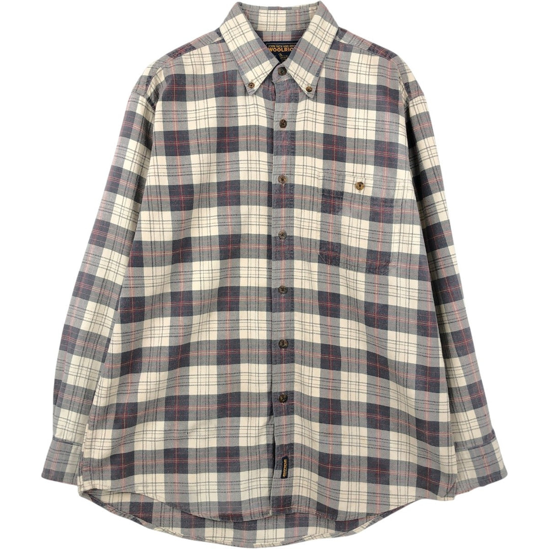 2000'S Woolrich Long-Sleeve Button-Down Light Flannel Check Shirt, Men's Size M (approx.) cotton gray type Vintage Second Hand