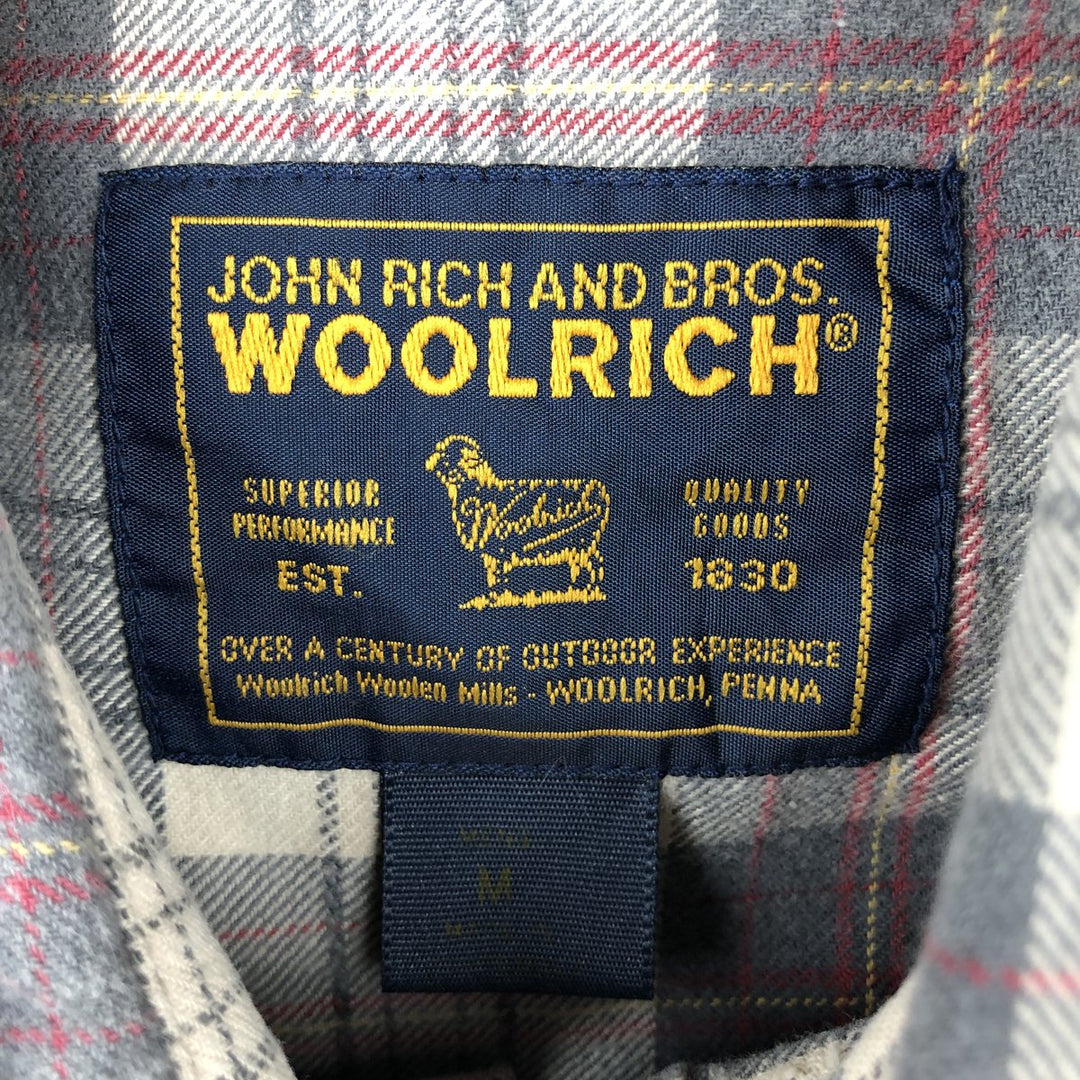 2000'S Woolrich Long-Sleeve Button-Down Light Flannel Check Shirt, Men's Size M (approx.) cotton gray type Vintage Second Hand