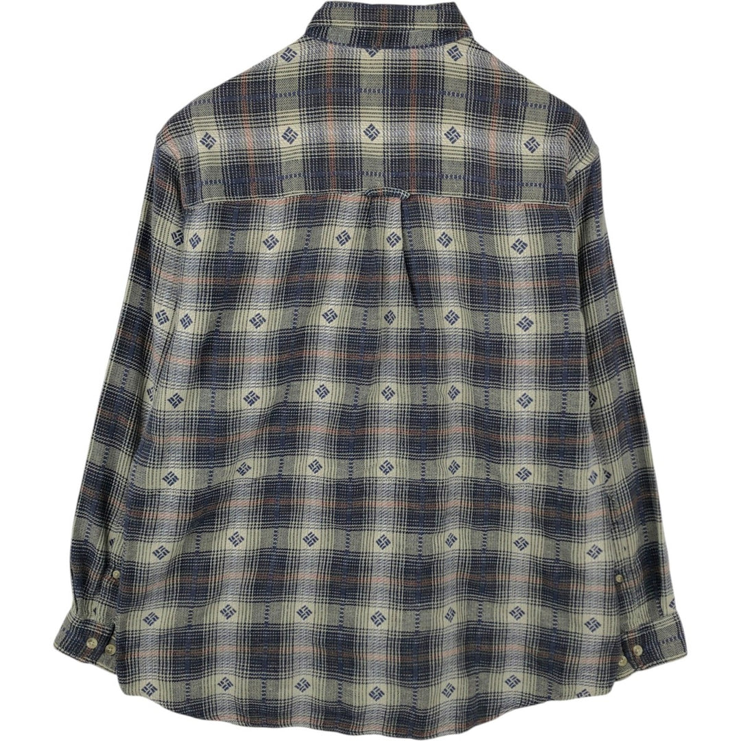 90s-00'S Columbia all-over print long-sleeved button-down flannel check shirt, men's size L (approx.) cotton navy blue type Vintage Second Hand