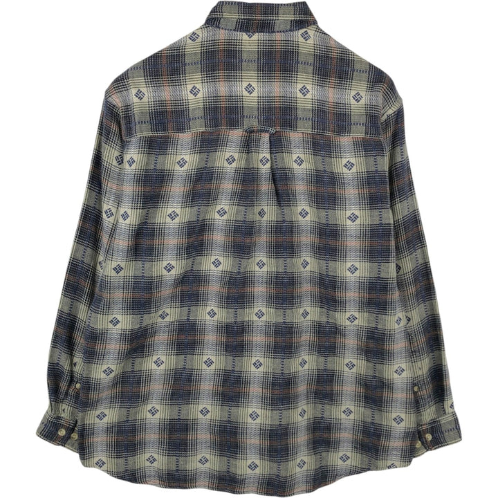 90s-00'S Columbia all-over print long-sleeved button-down flannel check shirt, men's size L (approx.) cotton navy blue type Vintage Second Hand