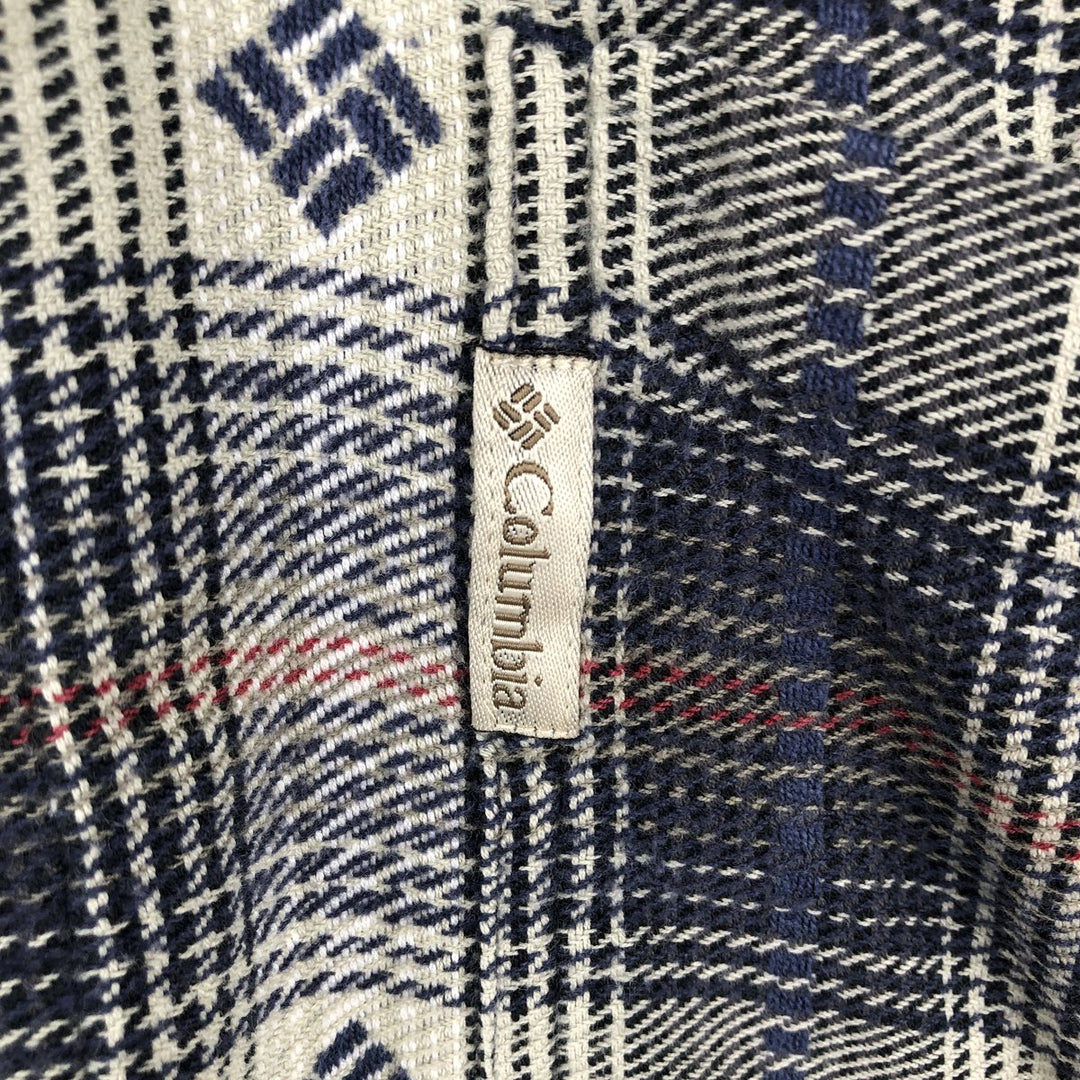 90s-00'S Columbia all-over print long-sleeved button-down flannel check shirt, men's size L (approx.) cotton navy blue type Vintage Second Hand