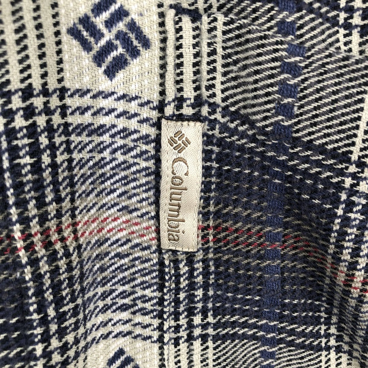 90s-00'S Columbia all-over print long-sleeved button-down flannel check shirt, men's size L (approx.) cotton navy blue type Vintage Second Hand