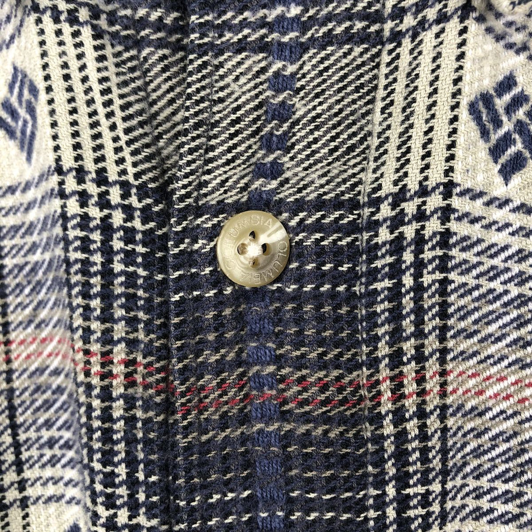 90s-00'S Columbia all-over print long-sleeved button-down flannel check shirt, men's size L (approx.) cotton navy blue type Vintage Second Hand