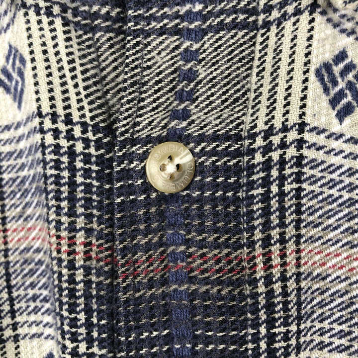 90s-00'S Columbia all-over print long-sleeved button-down flannel check shirt, men's size L (approx.) cotton navy blue type Vintage Second Hand