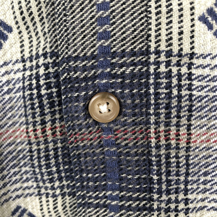 90s-00'S Columbia all-over print long-sleeved button-down flannel check shirt, men's size L (approx.) cotton navy blue type Vintage Second Hand