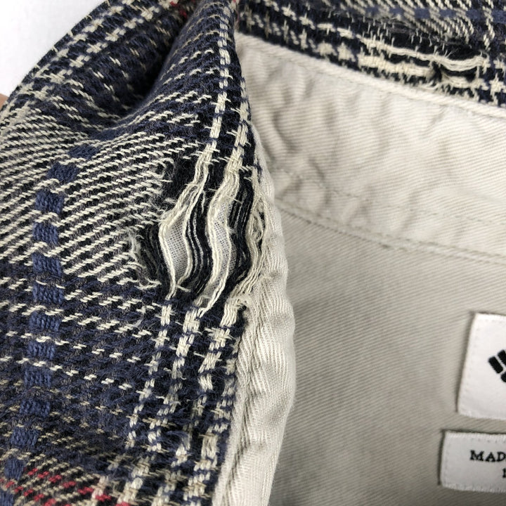 90s-00'S Columbia all-over print long-sleeved button-down flannel check shirt, men's size L (approx.) cotton navy blue type Vintage Second Hand