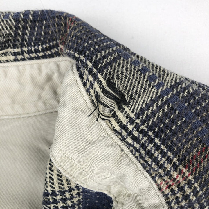 90s-00'S Columbia all-over print long-sleeved button-down flannel check shirt, men's size L (approx.) cotton navy blue type Vintage Second Hand