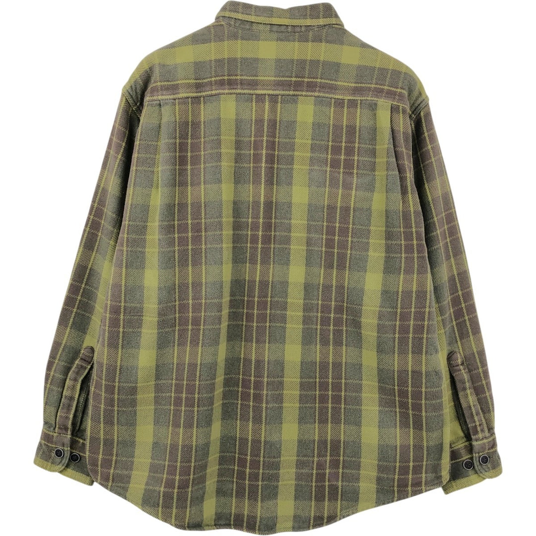 Cabelas Long-Sleeve Flannel Check Shirt, Men's Size L (approx.) cotton Khaki type sage green Vintage Second Hand