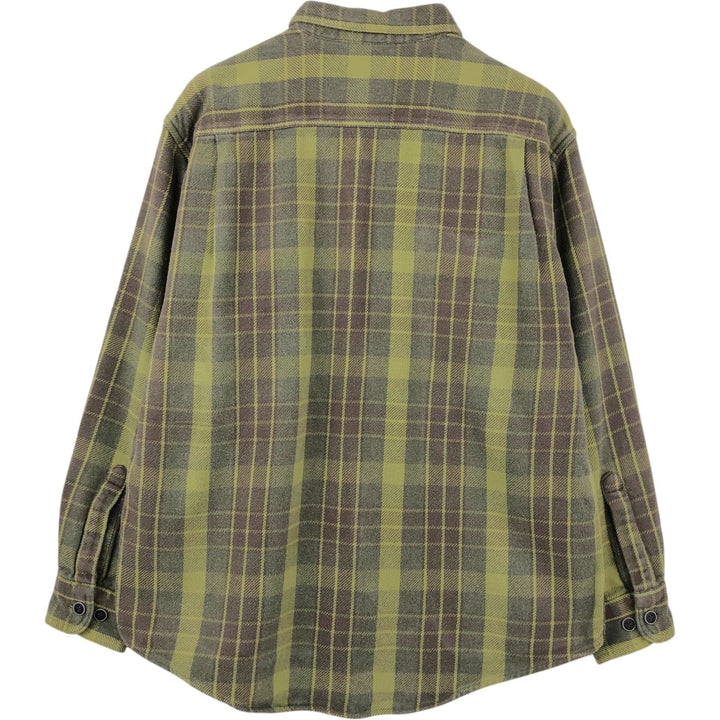 Cabelas Long-Sleeve Flannel Check Shirt, Men's Size L (approx.) cotton Khaki type sage green Vintage Second Hand