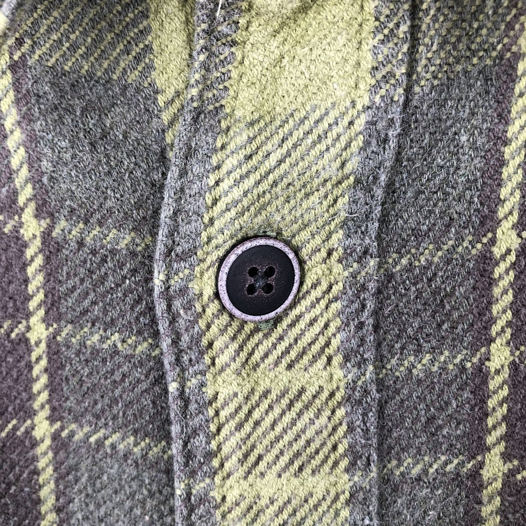 Cabelas Long-Sleeve Flannel Check Shirt, Men's Size L (approx.) cotton Khaki type sage green Vintage Second Hand