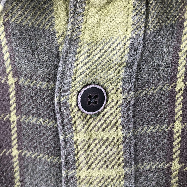 Cabelas Long-Sleeve Flannel Check Shirt, Men's Size L (approx.) cotton Khaki type sage green Vintage Second Hand