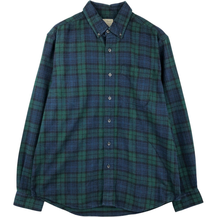 LLBean Traditional Fit Long-Sleeve Button-Down Light Flannel Check Shirt, Men's Size M (approx.) cotton green type Vintage Second Hand