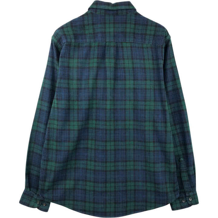 LLBean Traditional Fit Long-Sleeve Button-Down Light Flannel Check Shirt, Men's Size M (approx.) cotton green type Vintage Second Hand