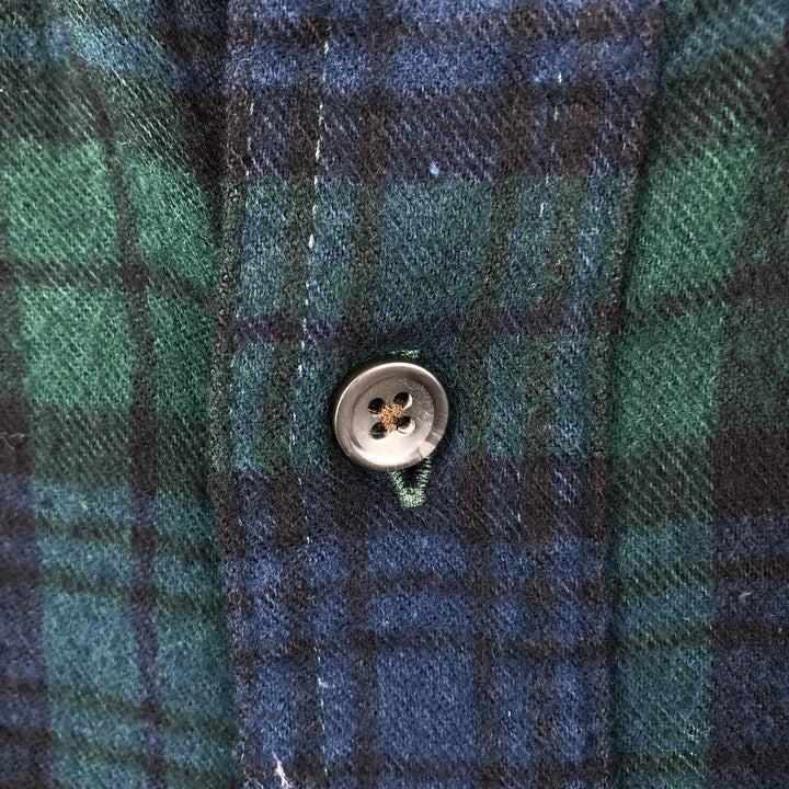 LLBean Traditional Fit Long-Sleeve Button-Down Light Flannel Check Shirt, Men's Size M (approx.) cotton green type Vintage Second Hand
