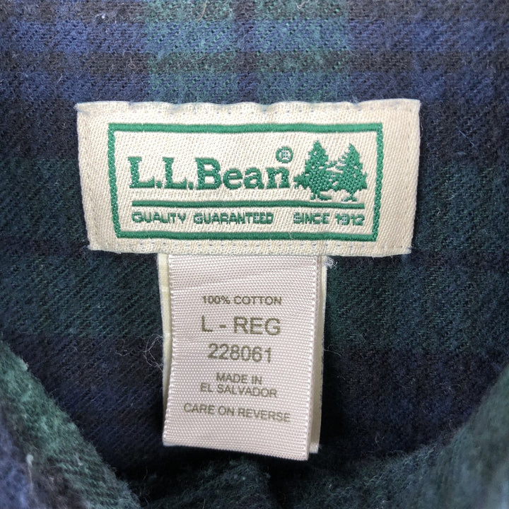 LLBean Long Sleeve Button Down Light Flannel Check Shirt, Men's Size L cotton Green type dark green Vintage Second Hand