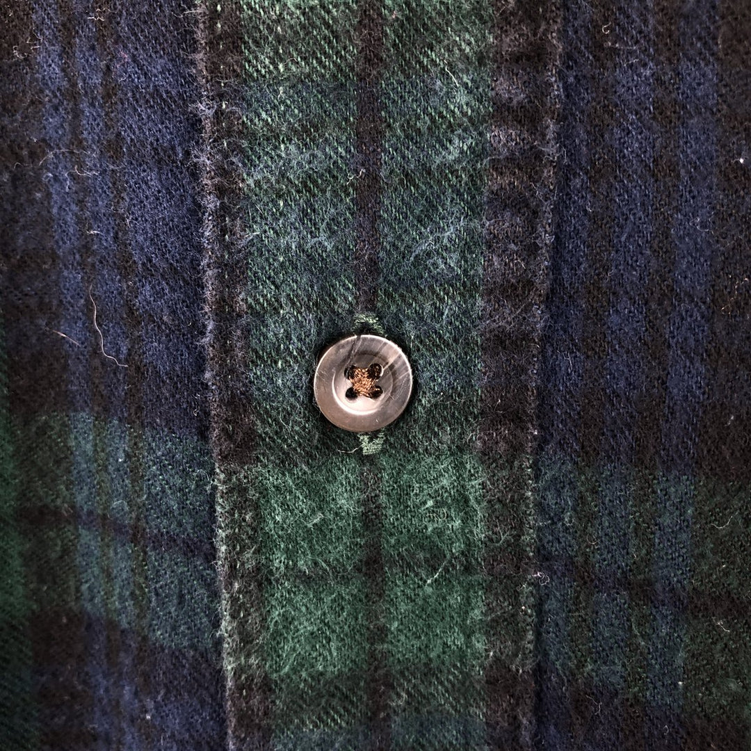 LLBean Long Sleeve Button Down Light Flannel Check Shirt, Men's Size L cotton Green type dark green Vintage Second Hand