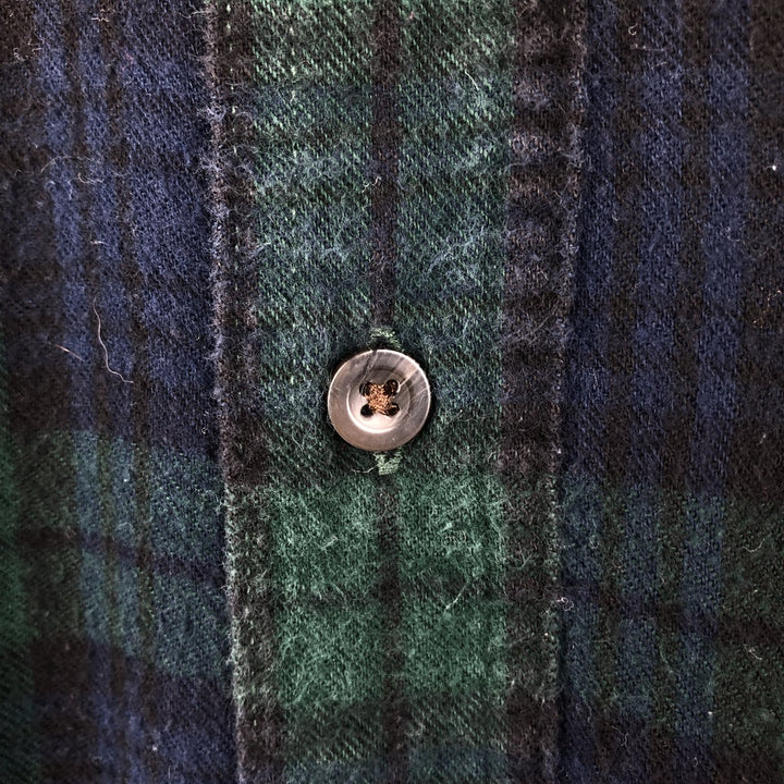 LLBean Long Sleeve Button Down Light Flannel Check Shirt, Men's Size L cotton Green type dark green Vintage Second Hand