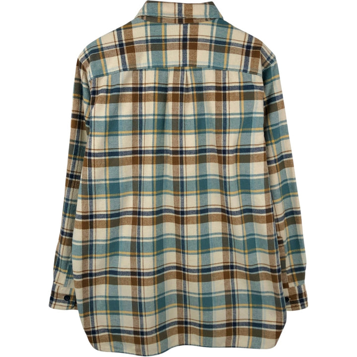 90s-00'S L.L.Bean Traditional Fit Long-Sleeve Heavy Flannel Check Shirt, Men's Size M (approx.) cotton Beige type Vintage Second Hand