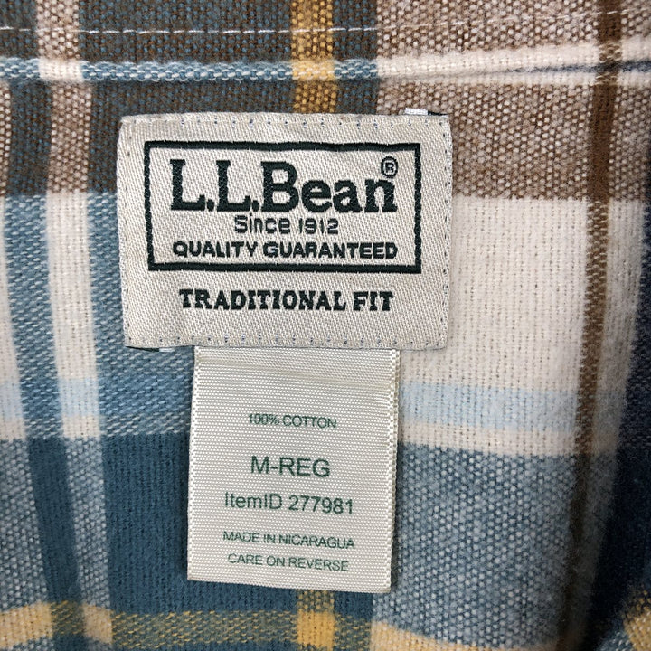 90s-00'S L.L.Bean Traditional Fit Long-Sleeve Heavy Flannel Check Shirt, Men's Size M (approx.) cotton Beige type Vintage Second Hand