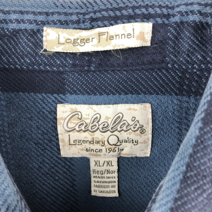 Cabelas Long Sleeve Flannel Check Shirt, Men's Size XL cotton black type Vintage Second Hand