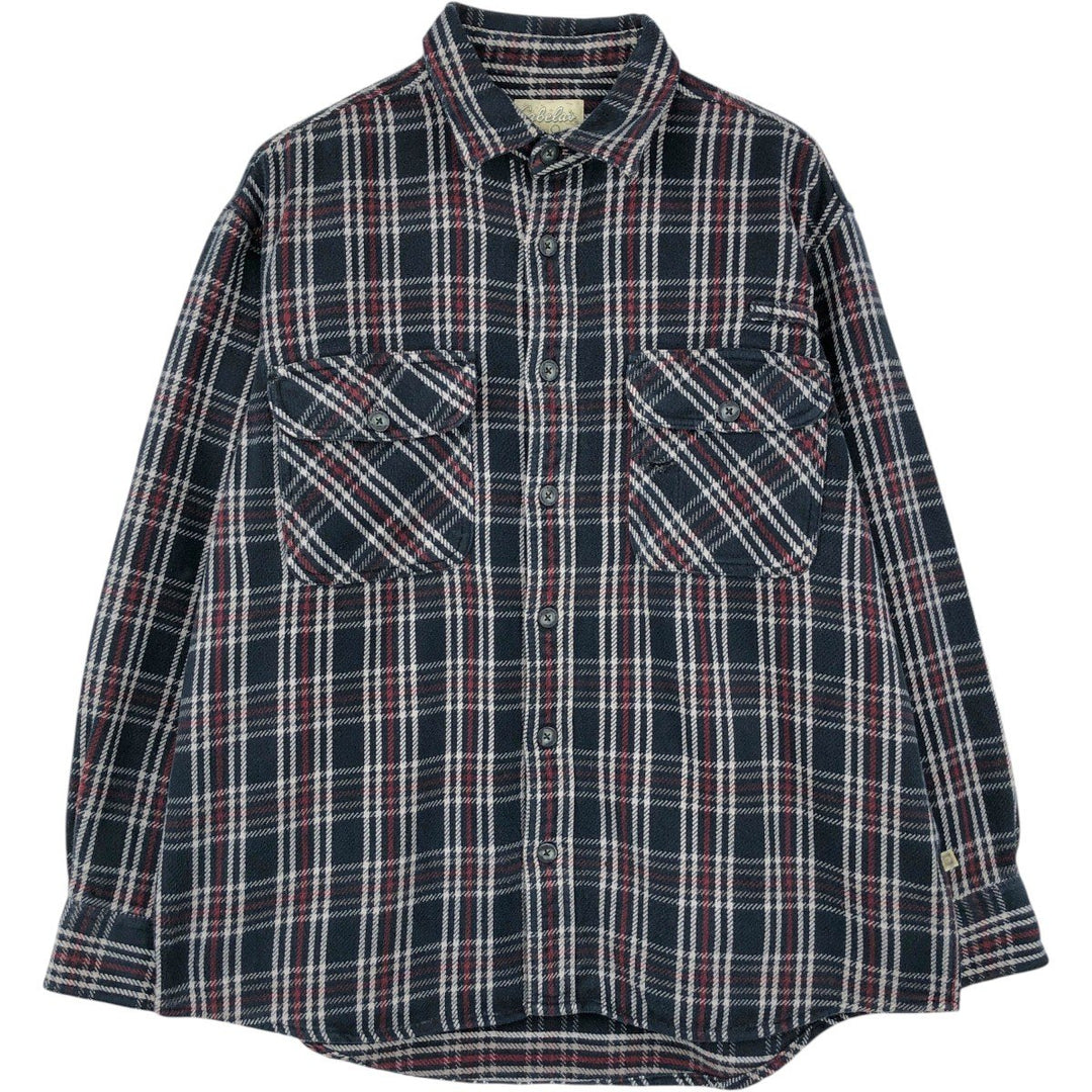 Cabelas Long-Sleeve Flannel Check Shirt, Men's Size L (approx.) cotton black type Vintage Second Hand