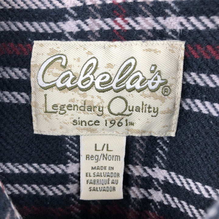 Cabelas Long-Sleeve Flannel Check Shirt, Men's Size L (approx.) cotton black type Vintage Second Hand