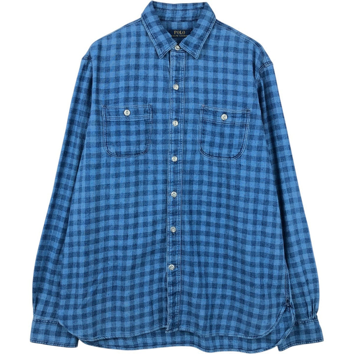 Ralph Lauren POLO RALPH LAUREN Long-Sleeve Light Flannel Check Shirt, Men's Size L (approx.) cotton blue type Vintage Second Hand