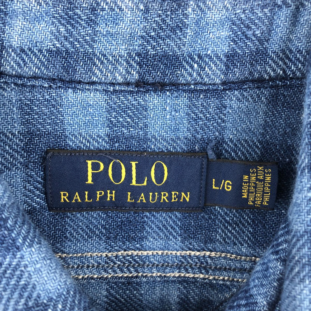 Ralph Lauren POLO RALPH LAUREN Long-Sleeve Light Flannel Check Shirt, Men's Size L (approx.) cotton blue type Vintage Second Hand
