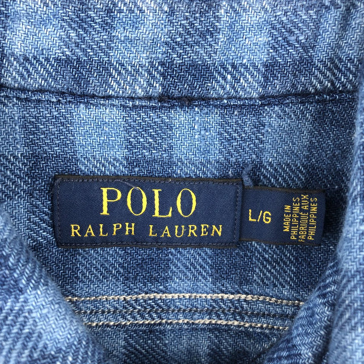 Ralph Lauren POLO RALPH LAUREN Long-Sleeve Light Flannel Check Shirt, Men's Size L (approx.) cotton blue type Vintage Second Hand