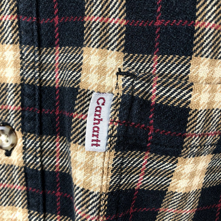 Carhartt long-sleeved button-down light flannel check shirt, men's size M cotton black type Vintage Second Hand