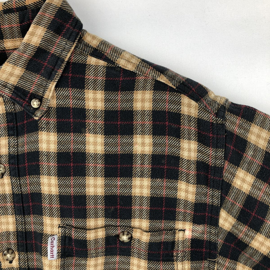 Carhartt long-sleeved button-down light flannel check shirt, men's size M cotton black type Vintage Second Hand