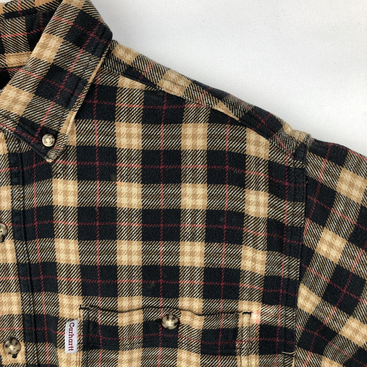 Carhartt long-sleeved button-down light flannel check shirt, men's size M cotton black type Vintage Second Hand