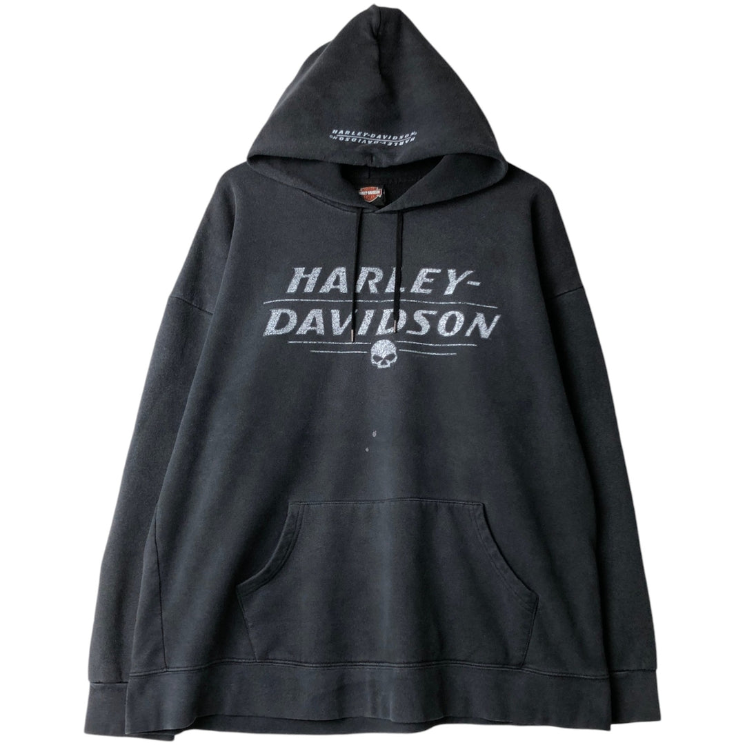Harley-Davidson Skull Pattern Advertising Sweatshirt Pullover Hoodie, Men's Size XL (approx.) cotton Charcoal Vintage Second Hand