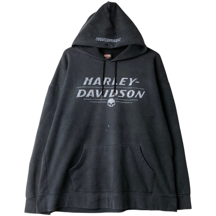 Harley-Davidson Skull Pattern Advertising Sweatshirt Pullover Hoodie, Men's Size XL (approx.) cotton Charcoal Vintage Second Hand