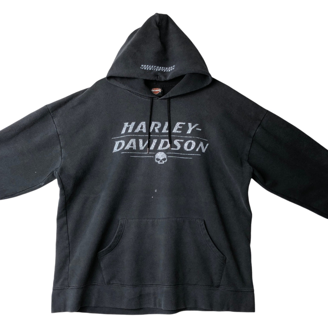 Harley-Davidson Skull Pattern Advertising Sweatshirt Pullover Hoodie, Men's Size XL (approx.) cotton Charcoal Vintage Second Hand