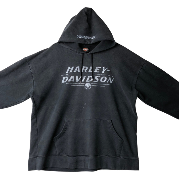 Harley-Davidson Skull Pattern Advertising Sweatshirt Pullover Hoodie, Men's Size XL (approx.) cotton Charcoal Vintage Second Hand