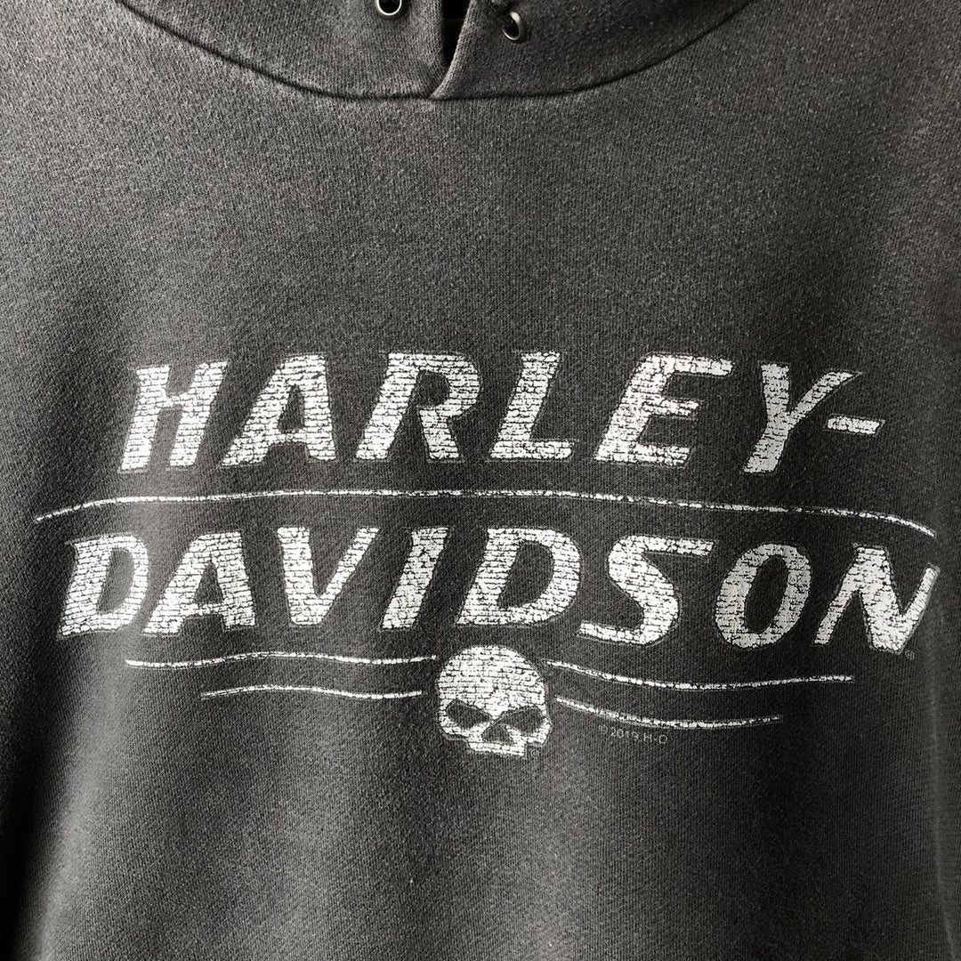 Harley-Davidson Skull Pattern Advertising Sweatshirt Pullover Hoodie, Men's Size XL (approx.) cotton Charcoal Vintage Second Hand