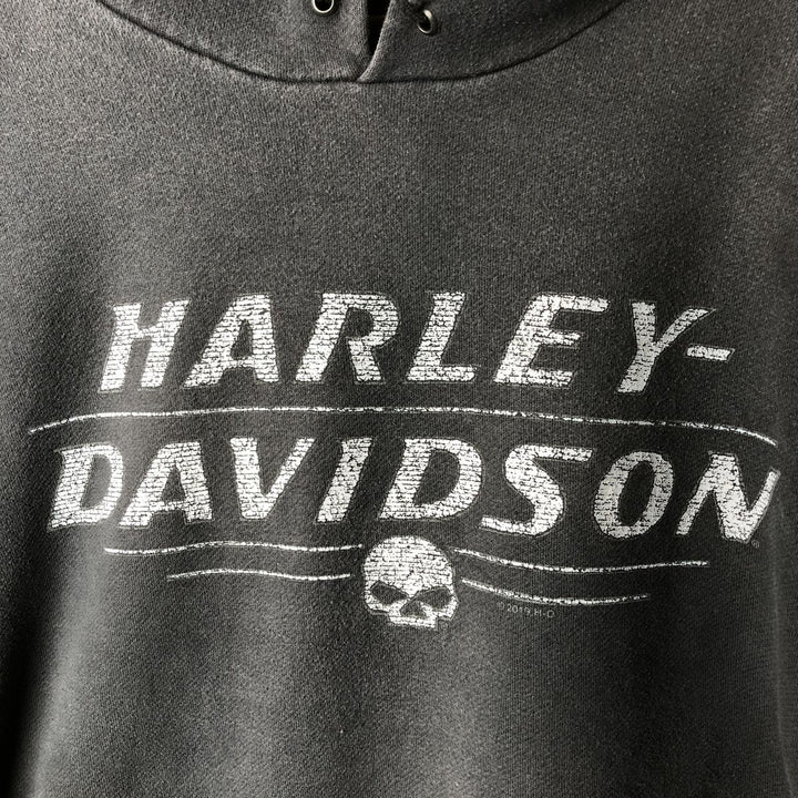 Harley-Davidson Skull Pattern Advertising Sweatshirt Pullover Hoodie, Men's Size XL (approx.) cotton Charcoal Vintage Second Hand