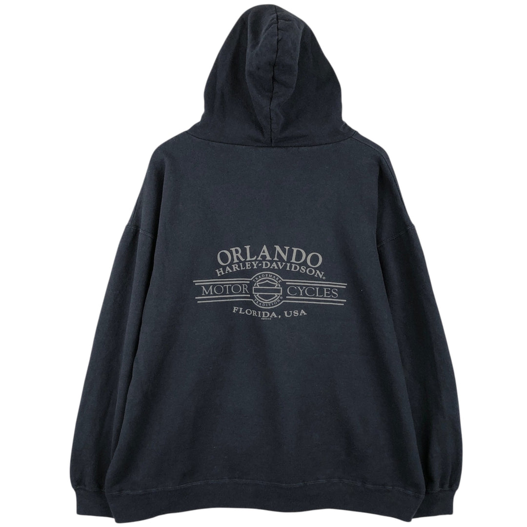 Harley-Davidson Skull Pattern Skull Wing Advertising Sweatshirt Pullover Hoodie (Men's Size L) cotton black type Vintage Second Hand