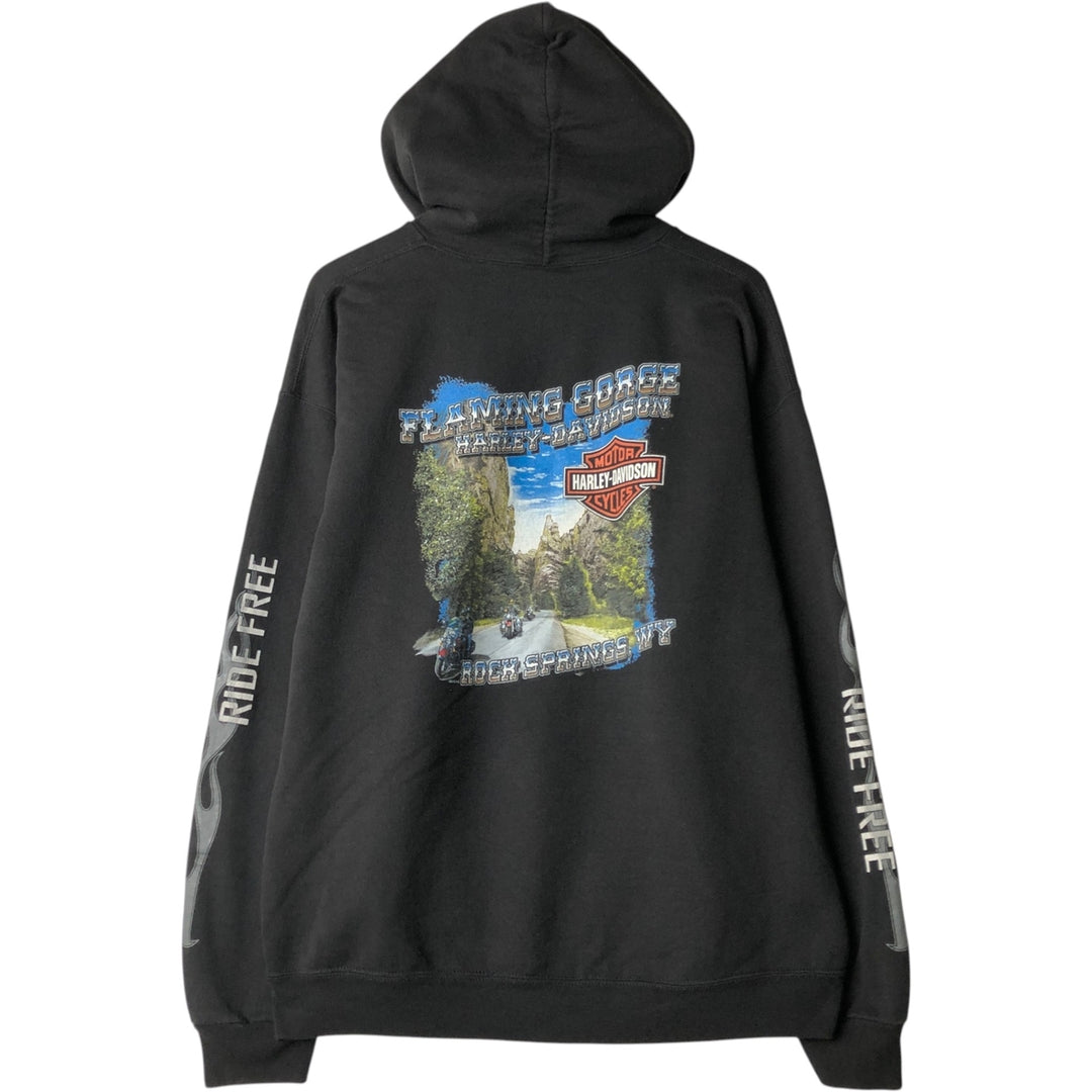 Harley-Davidson Eagle Pattern Fire Pattern Advertising Sweatshirt Pullover Hoodie, Men's Size XL (approx.) cotton black type Vintage Second Hand