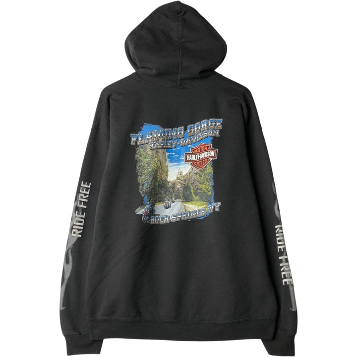 Harley-Davidson Eagle Pattern Fire Pattern Advertising Sweatshirt Pullover Hoodie, Men's Size XL (approx.) cotton black type Vintage Second Hand