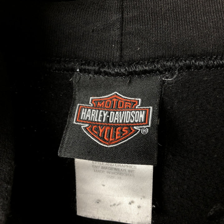 Harley-Davidson Eagle Pattern Fire Pattern Advertising Sweatshirt Pullover Hoodie, Men's Size XL (approx.) cotton black type Vintage Second Hand