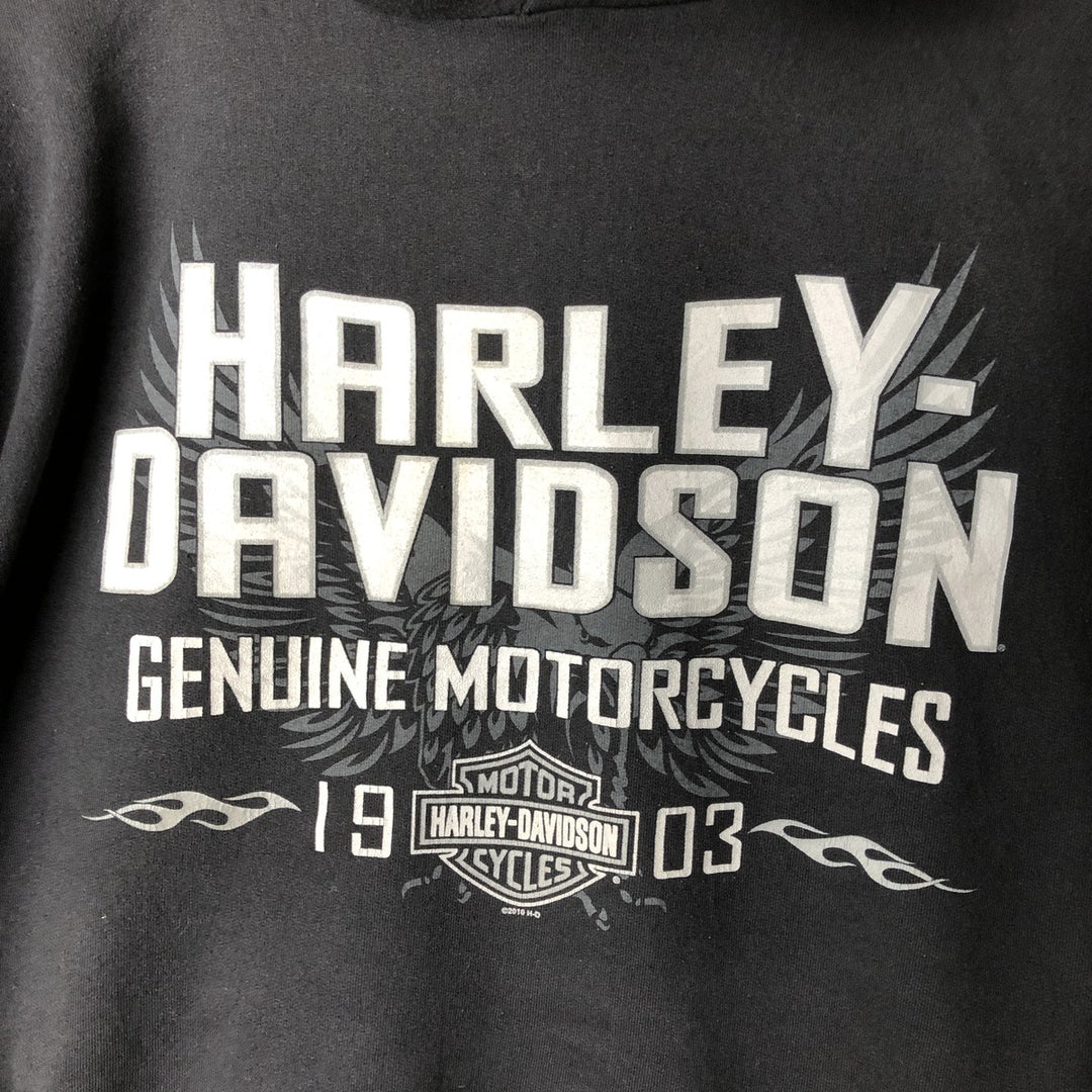 Harley-Davidson Eagle Pattern Fire Pattern Advertising Sweatshirt Pullover Hoodie, Men's Size XL (approx.) cotton black type Vintage Second Hand