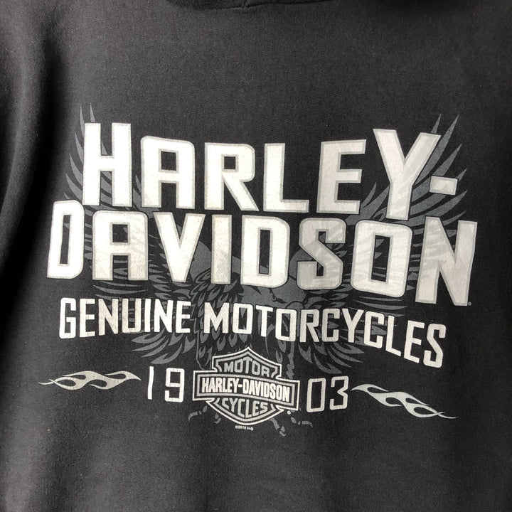 Harley-Davidson Eagle Pattern Fire Pattern Advertising Sweatshirt Pullover Hoodie, Men's Size XL (approx.) cotton black type Vintage Second Hand