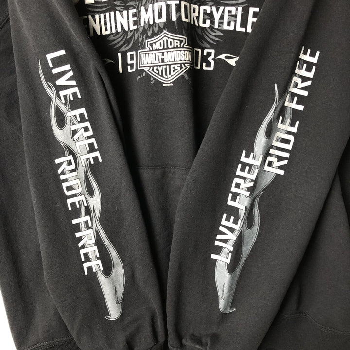 Harley-Davidson Eagle Pattern Fire Pattern Advertising Sweatshirt Pullover Hoodie, Men's Size XL (approx.) cotton black type Vintage Second Hand