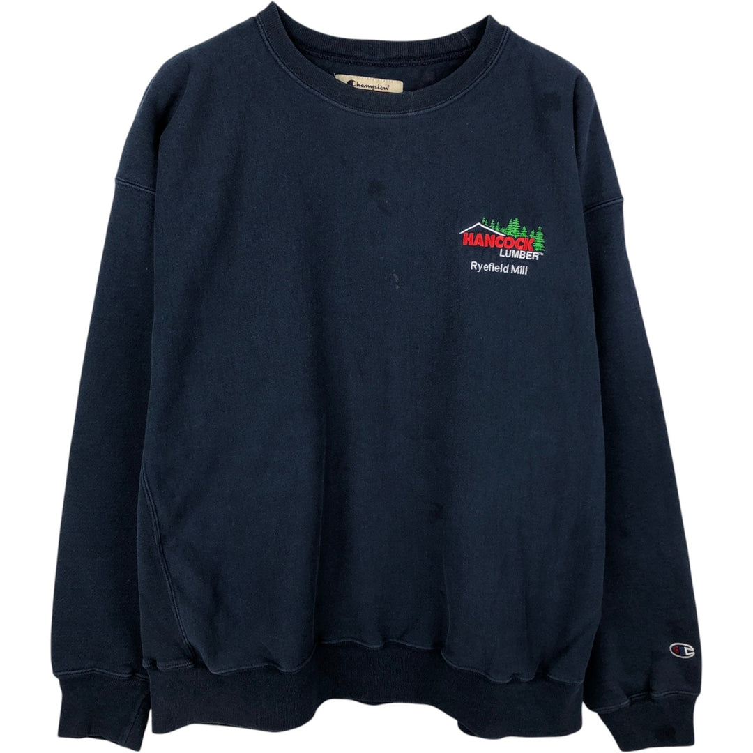 2000'S Champion Premium Reverse Weave Sweatshirt (Men's XXL equivalent) cotton navy blue type Vintage Second Hand
