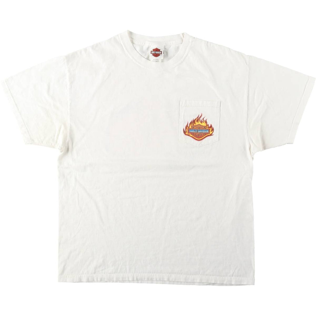 Harley-Davidson Fire Pattern Motorcycle Bike T-Shirt Men's XL cotton white type Vintage Second Hand