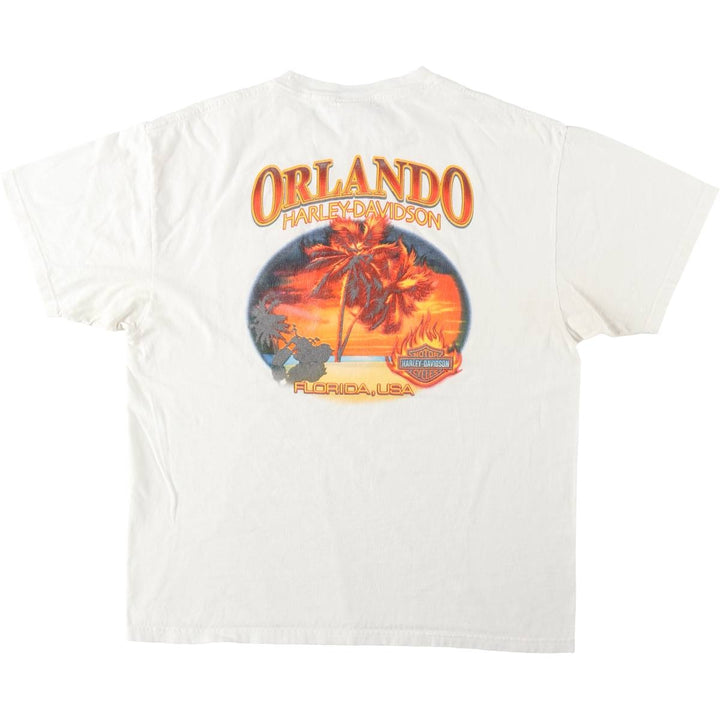 Harley-Davidson Fire Pattern Motorcycle Bike T-Shirt Men's XL cotton white type Vintage Second Hand
