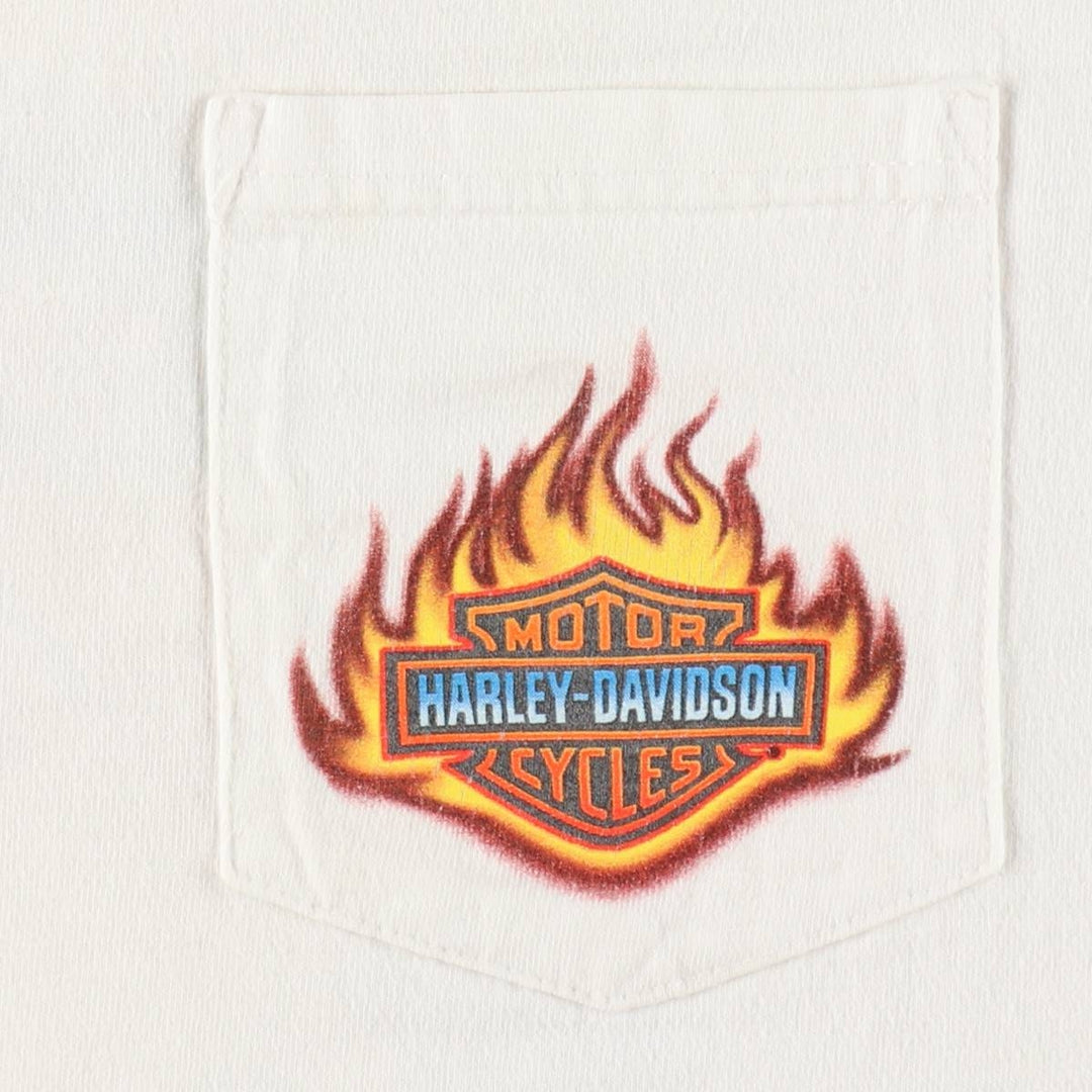 Harley-Davidson Fire Pattern Motorcycle Bike T-Shirt Men's XL cotton white type Vintage Second Hand